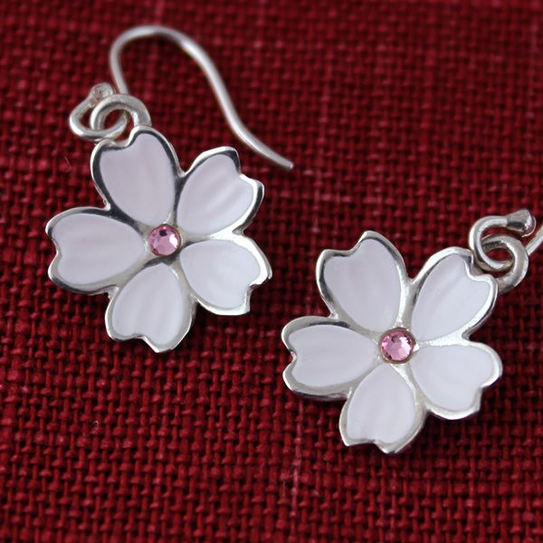 イヤリング 桜（銀）スワロフスキー付 クレーン（ピアス）

