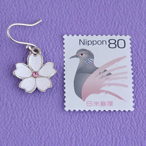 イヤリング 桜（銀）スワロフスキー付 クレーン（ピアス）C